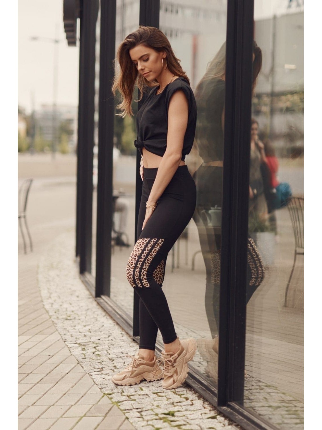 Leggings with leopard print inserts, black 1127 - Online store - Boutique